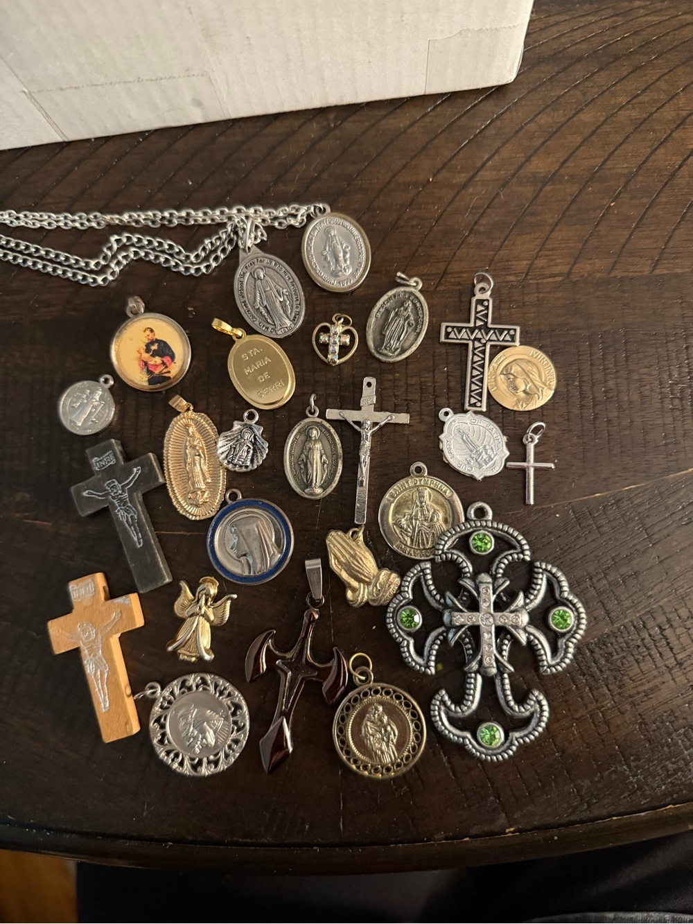 Mixed Religious Pendant Lot - Crosses & Medals in Silver-tones, Gold-tones
